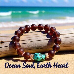 🎁🎁🎁 GIFT WORTHY ~ Beaded Bracelet + Earring Set! Turquoise + Brown + Rosegold